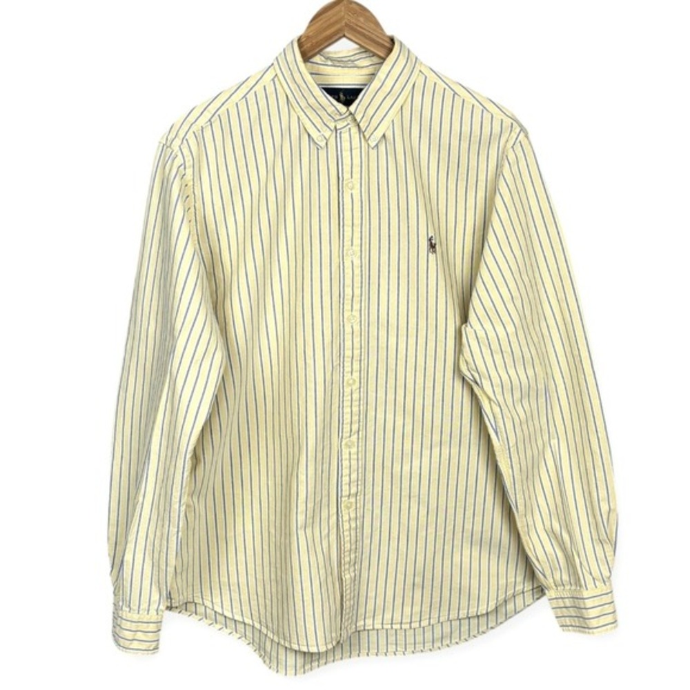 Ralph Lauren Striped Oxford Shirt Mens XL Yellow Preppy Coastal Logo Office